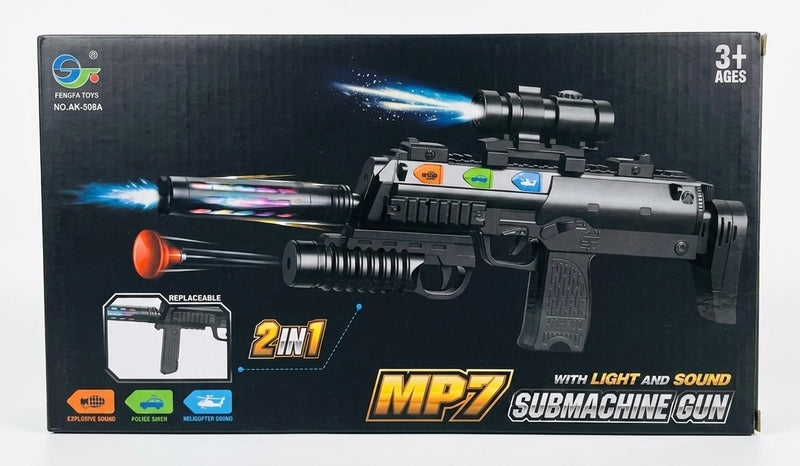 KrazyKiddo Toys MP7 Submachine Gun Toy - 2-in-1 Toy Rifle with Light & Sound